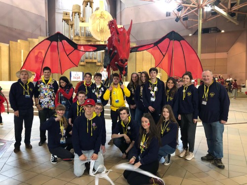 Farnborough HCPT pilgrims meet Cariad the dragon
