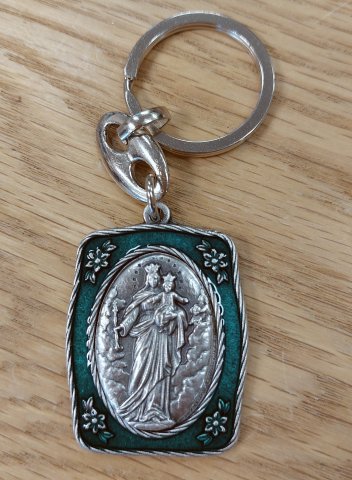 MHKR001: Green enamel and silver coloured Mary Help of Christians keyring