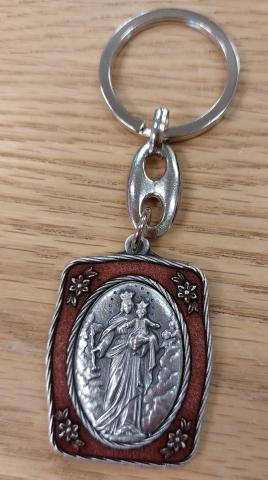 MHKR003: Red enamel and silver coloured Mary Help of Christians keyring