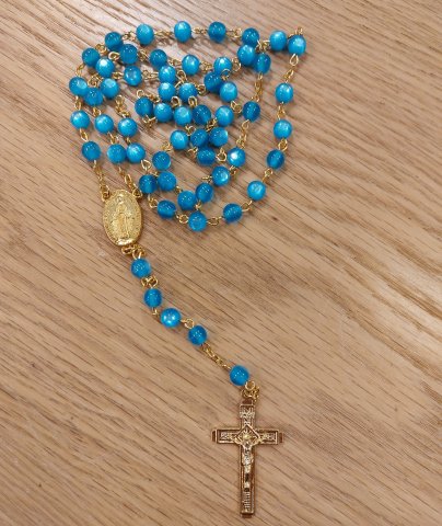 Rosary 002: Bright blue with oval Miraculous centre