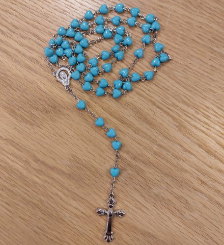 Rosary 010: Blue heart with Our Lady centre