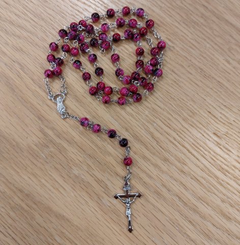 Rosary 012: Purple marble with Our Lady centre