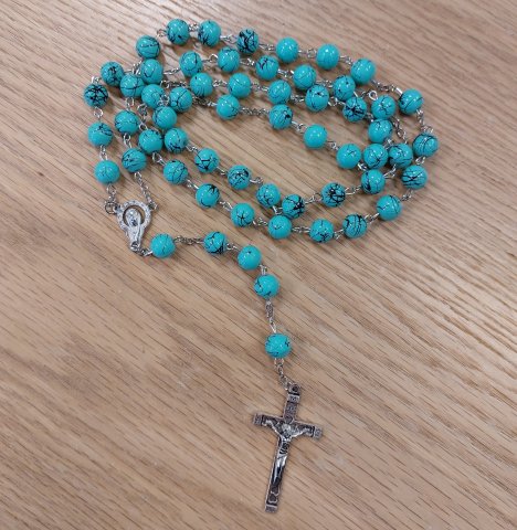 Rosary 017: Green turquoise with Our Lady centre