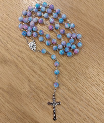 Rosary 019: Blue/pink marble effect with holy earth centre